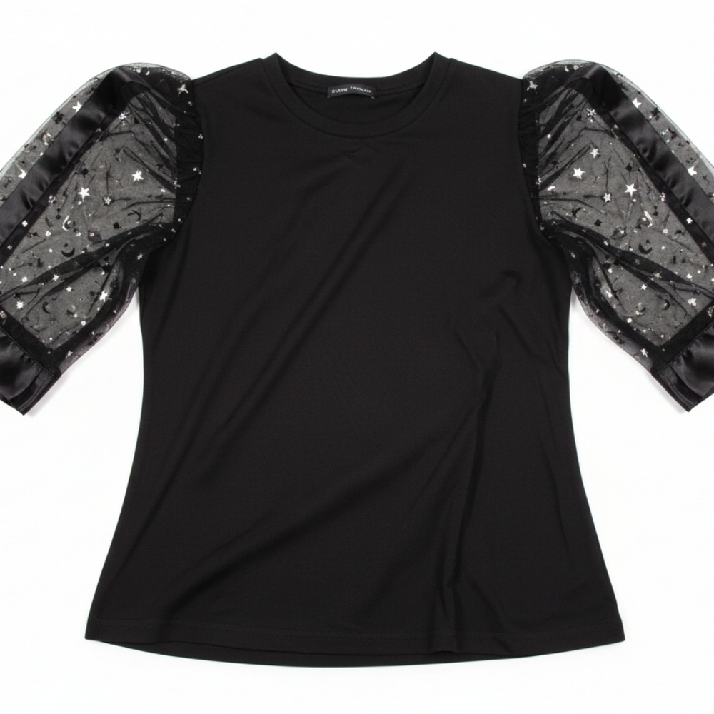 Black Sheer Sleeve Women's Top